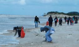 imagen grupo de personas recogiendo basura en la playa