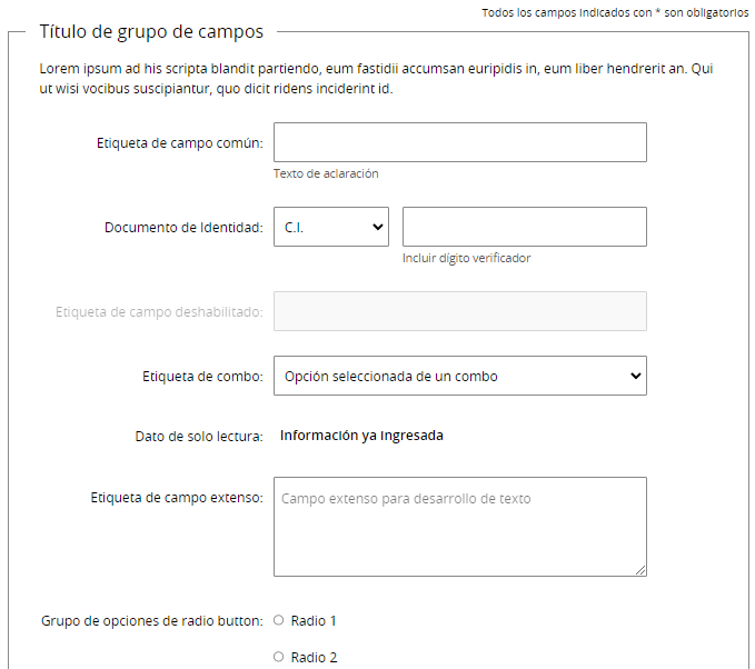Ejemplo de formulario con grupo de campos