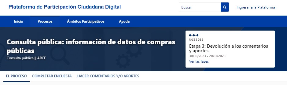 Imagen 3: Consulta pública sobre apertura, visualización y descarga de los datos de compras públicas.