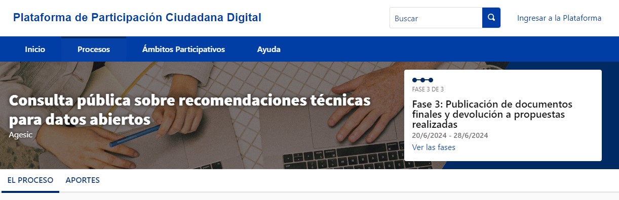 Imagen 11: Consulta pública sobre recomendaciones técnicas para publicar en Datos Abiertos.