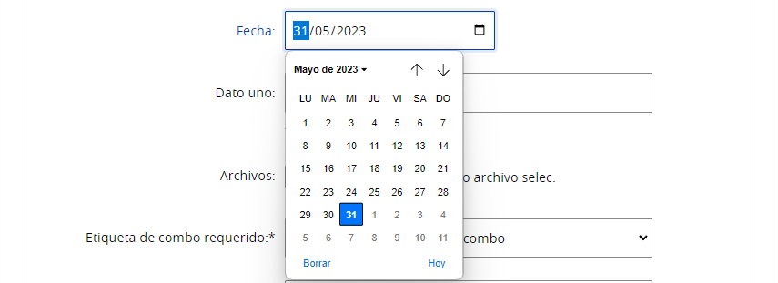 Campos y calendarios de selección de fecha | Agencia de Gobierno ...