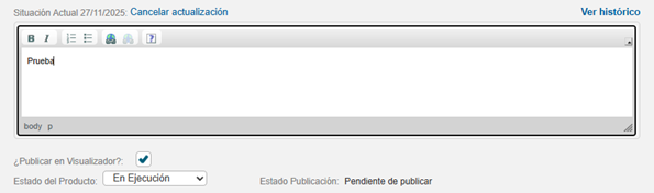 Ejemplo de Siges en el campo Situación actual