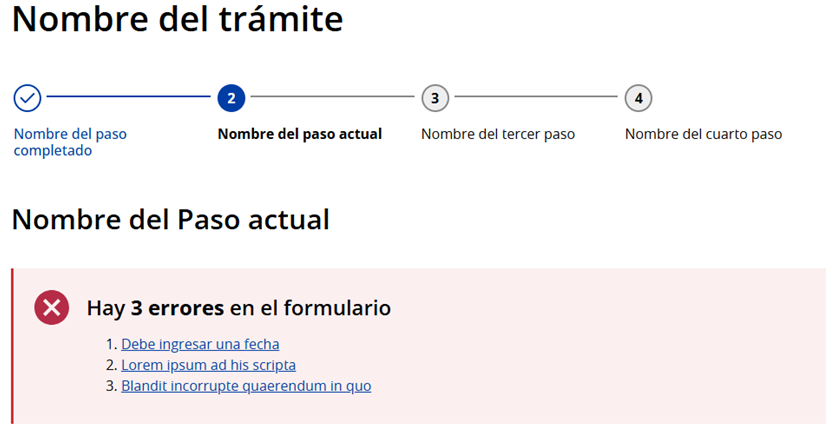Ejemplo de formulario que enumera errores.