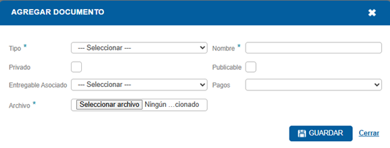 Ejemplo de pantalla con los campos que se describen en el punto 3.
