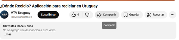 Ejemplo de pantalla en YouTube con la opción de compartir.