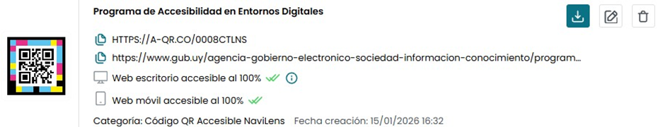 Ejemplo de datos que entrega un Código AQR