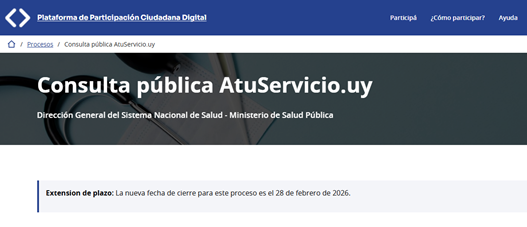 Imagen de la consulta pública en la Plataforma de Participación Ciudadana Digital