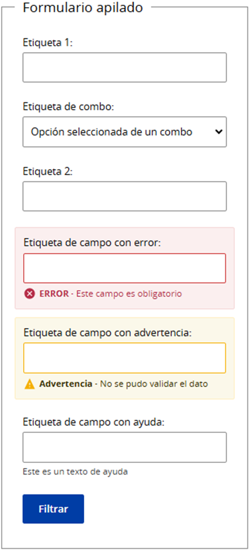 Ejemplo de formulario apilado que resalta un campo con error.