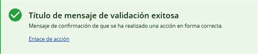 Ejemplo de cuadro de diálogo con mensaje de validación exitosa.