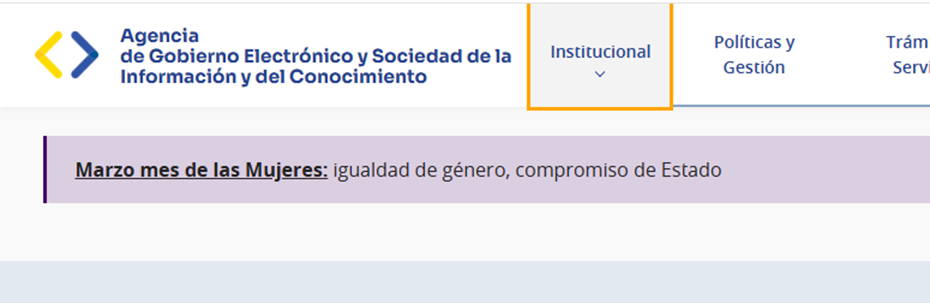 Menú del sitio web de Agesic con foco en Institucional