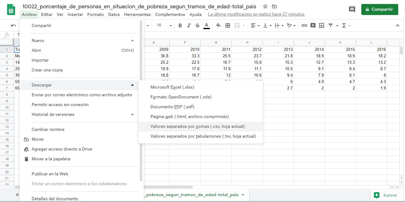 Exportar csv