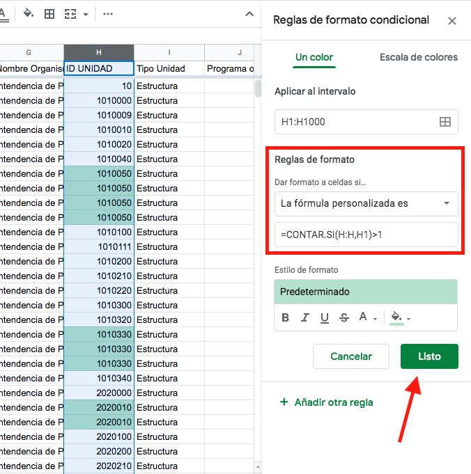 Reglas de formato condicional