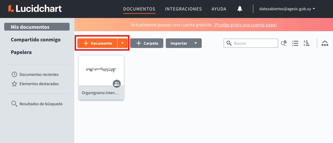 Página "Mis documentos" en Lucidchart