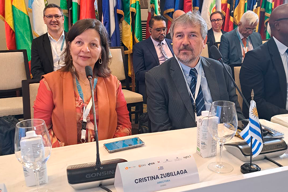 Cristina Zubillaga y Diego Pastorin en la mesa de representación de Uruguay