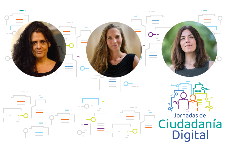 Paula Sibilia, Ellen Helsper y Marta Peirano, junto al logo de Jornadas de Ciudadanía Digital Paula Sibilia, Ellen Helsper y Marta Peirano, junto al logo de Jornadas de Ciudadanía Digital