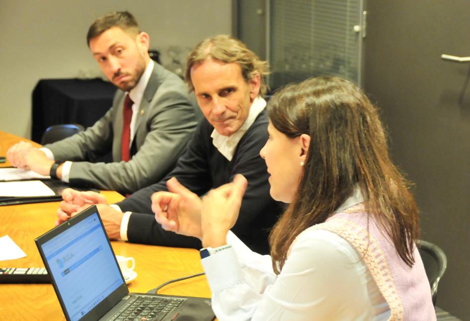 Federico González, Diego Silva y Virginia Pardo durante a reunión de la comisión.