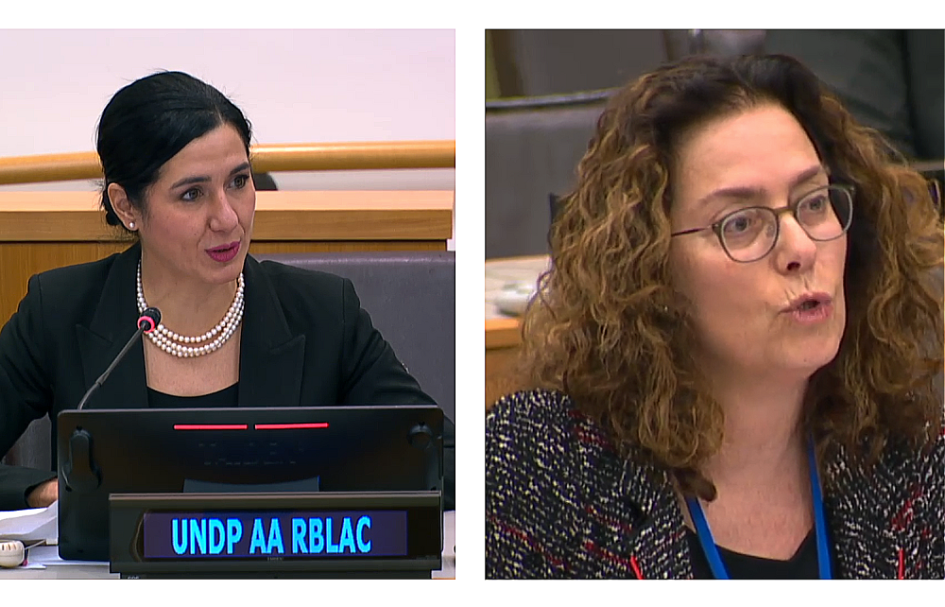 Michelle Muschett, directora regional del PNUD para ALC y Laura Dupuy, representante de Uruguay