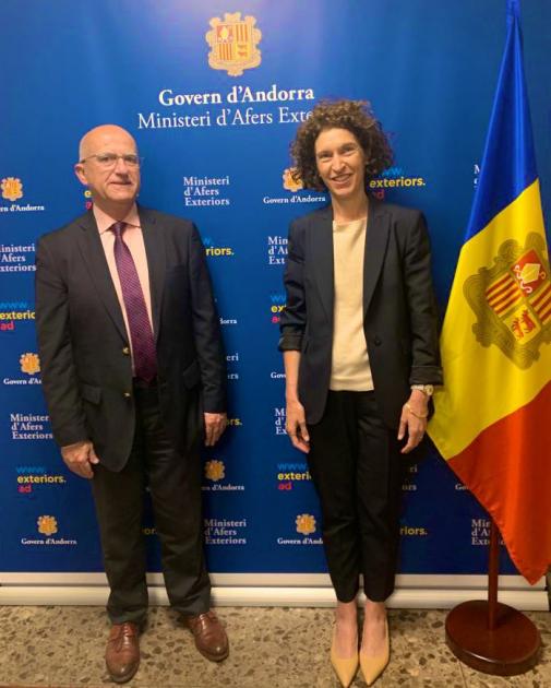 Director de AUCI, Mariano Berro con María Ubach Font, ministra de Asuntos Exteriores de Andorra