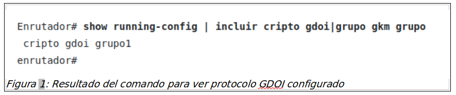 Resultado del comando para ver protocolo GDOI configurado