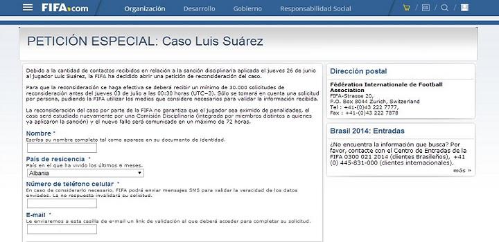 Captura de pantalla engaño FIFA caso Suárez. Captura de pantalla engaño FIFA caso Suárez.
