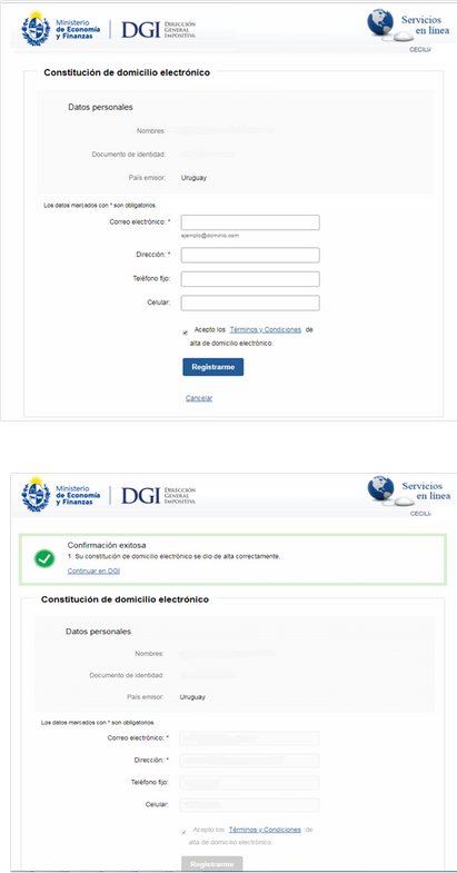 pantalla de constitución de domicilio electrónico