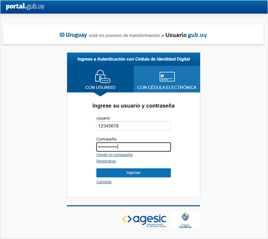 Pantalla de servicios en línea, indicando donde se entra con identidad digital