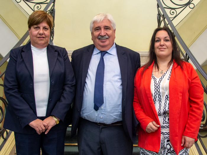 Fiscal de Corte Juan Gómez junto a las fiscales Mirna Busich y Fabiana Corbo.