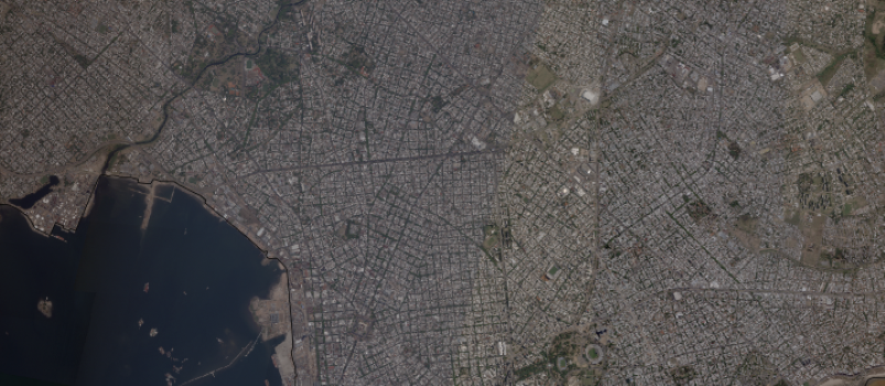 Montevideo toma satelital skysat Vista del puerto y zona centro en toma satelital skysat