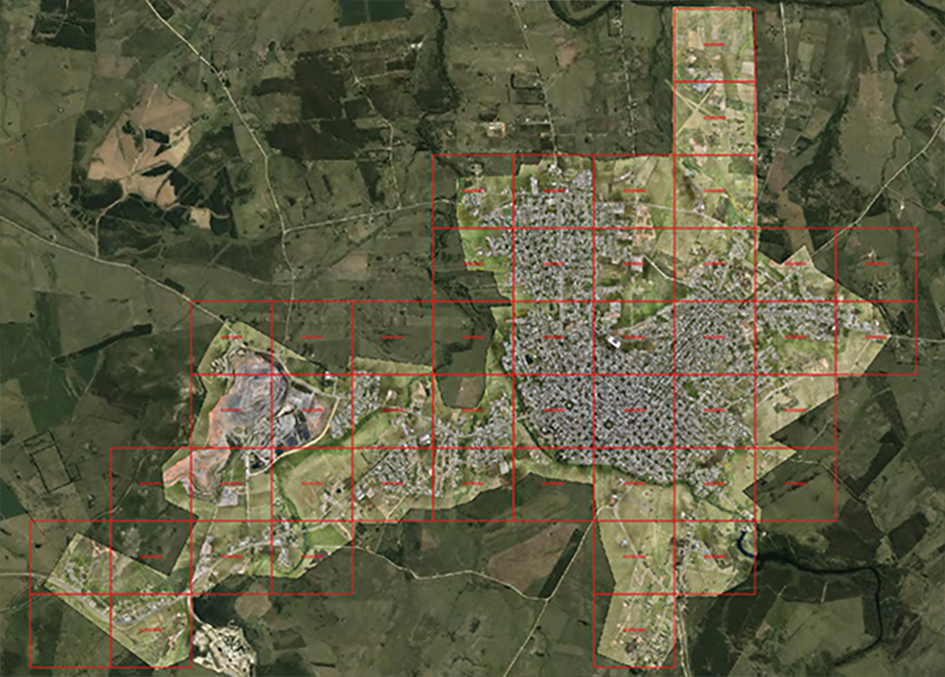 Área de cobertura y grilla de descargas