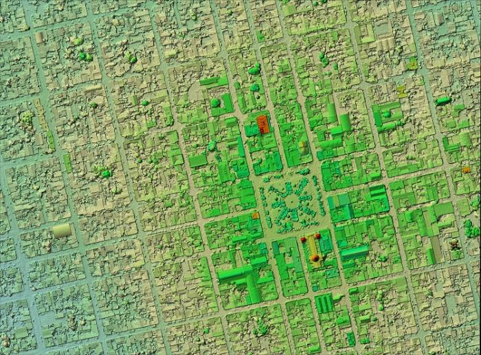 centro urbano representado en imagen en tonos de verde que indican distintos niveles