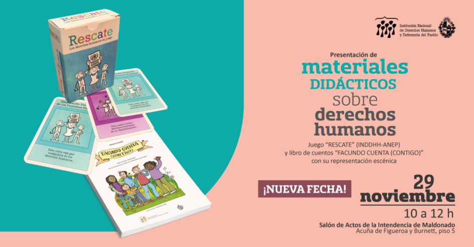 Flyer presentación materiales didácticos Derechos Humanos, 29 de noviembre de 10 a 12, Maldonado.