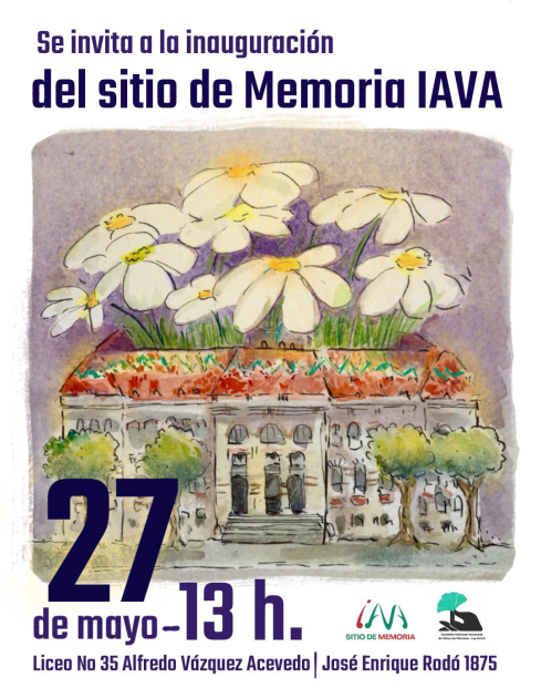 Invitación. Se observa un dibujo en colores del liceo IAVA y varias margaritas saliendo del mismo