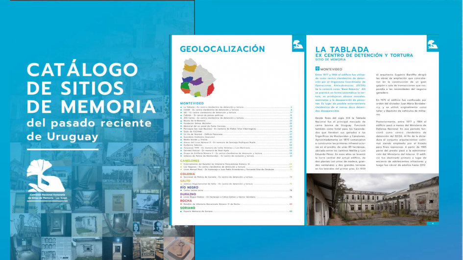 Carátula e índice del Catálogo de Sitios de Memoria del Pasado Reciente de Uruguay Carátula e índice del Catálogo de Sitios de Memoria del Pasado Reciente de Uruguay