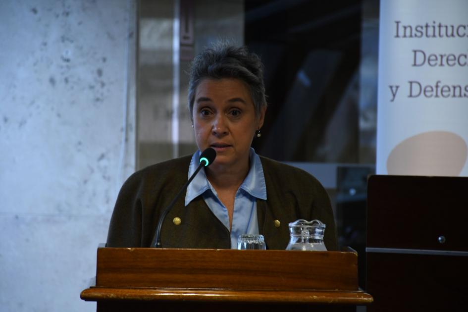 Directora, Jimena Fernández, en la presentación del informe abreviado para adolescentes