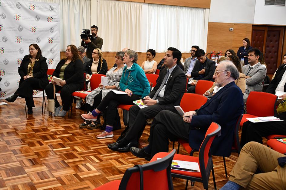 Presidenta de la INDDHH, Carmen Rodríguez, y director Marcos Israel participando de mesa de trabajo En la primera fila: presidenta de la INDDHH, Carmen Rodríguez y el director Marcos Israel