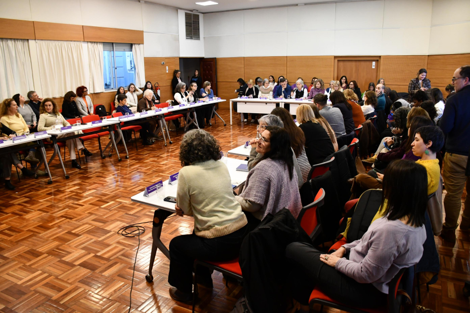 Asistentes en la sesión del Consejo Nacional de Género Vista general del salón con los participantes sentados alrededor de las mesas