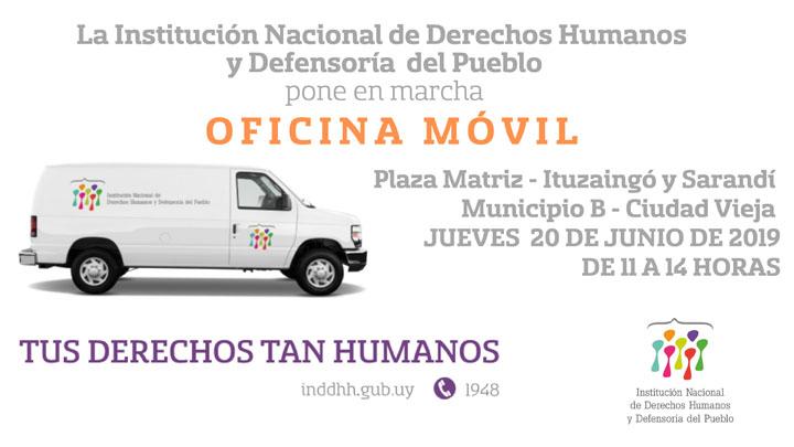 Afiche oficina móvil La oficina móvil se encontrará el próximo 20 de junio de 11 a 14 horas en la Plaza Matriz, Ituzaingó y Sarandí, Municipio B, Ciudad Vieja