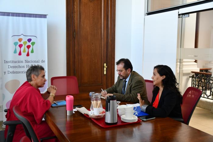 Jimena Fernández, presidenta de INDDHH, con representantes de ACNUDH