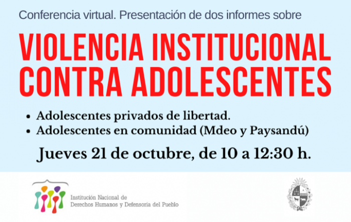 Placa anunciando el evento Violencia institucional contra adolescentes