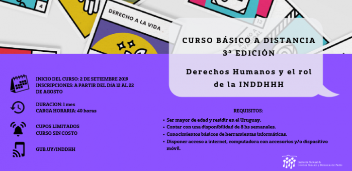 Curso a Distancia Derechos Humanos y el rol de la INDDHH. Inicio 02 de setiembre. Cupos limitados, sin costo.