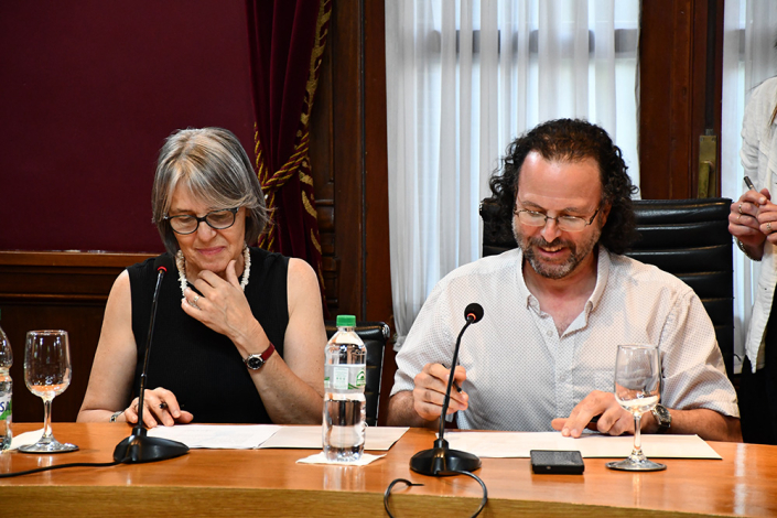 Presidenta de la INDDHH, Mariana Mota, rector de la Udelar, Héctor Cancela