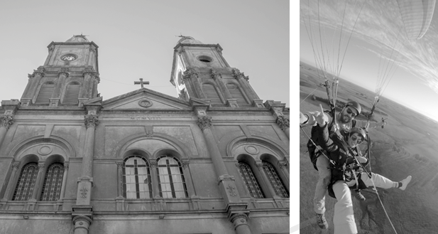 Fachada de la catedral basílica de Florida y persona volando en parapente