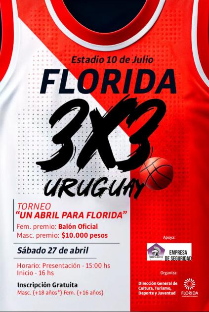 Torneo "Un Abril para Florida" 3x3 de básquet para mayores de 18 años