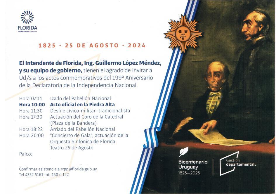 Programa de actividades oficiales para el domingo 25 de agosto