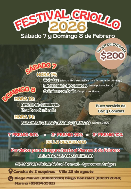 Festival Criollo 2026 en Villa 25 de Agosto