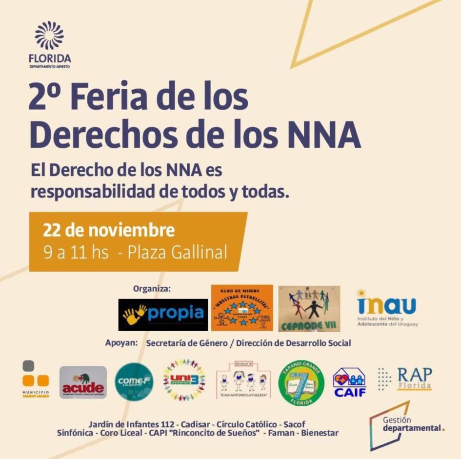 Sarandí Grande recibe a la 2ª. Feria de los derechos de los Niños, Niñas y Adolescentes Sarandí Grande recibe a la 2ª. Feria de los derechos de los Niños, Niñas y Adolescentes
