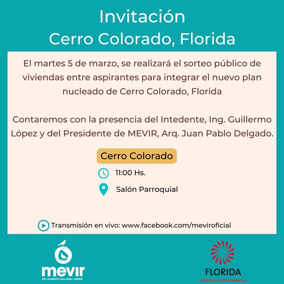 Sorteo de Viviendas para nuevo plan MEVIR en Cerro Colorado Sorteo de Viviendas para nuevo plan MEVIR en Cerro Colorado