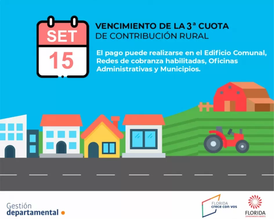 Vencimiento contribución rural 3era. cuota ´´