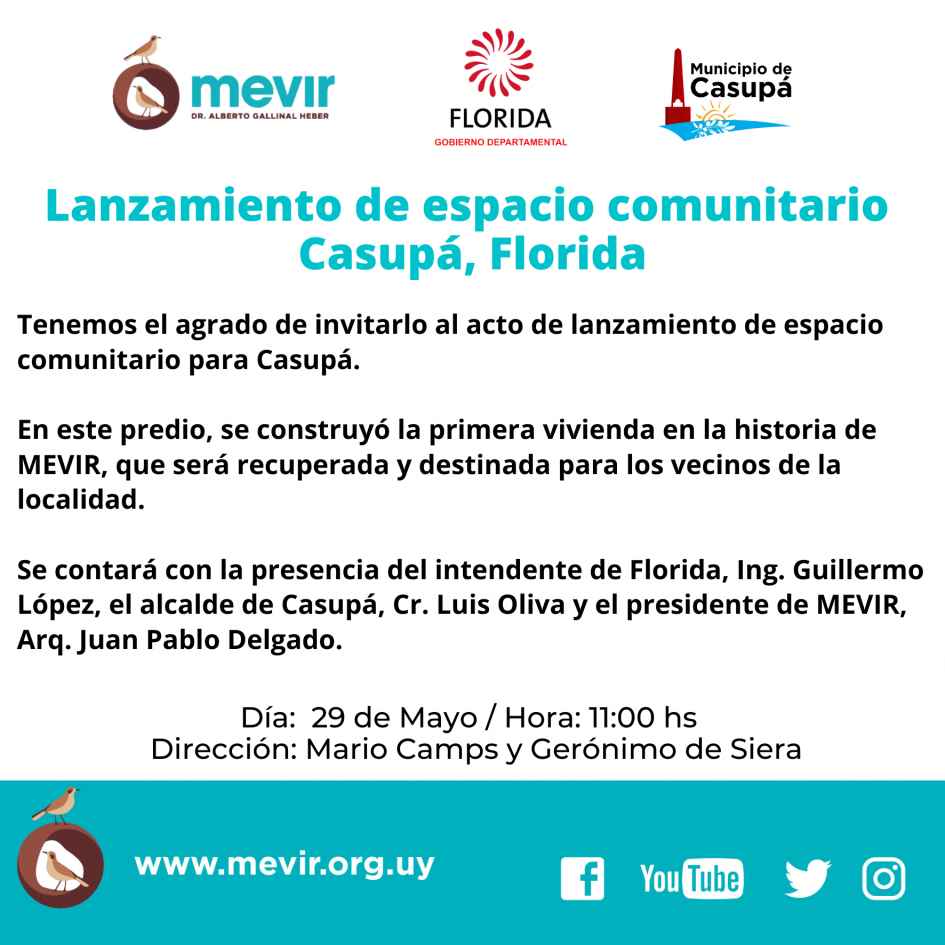 Casupá tendrá un espacio comunitario histórico de MEVIR Casupá tendrá un espacio comunitario histórico de MEVIR