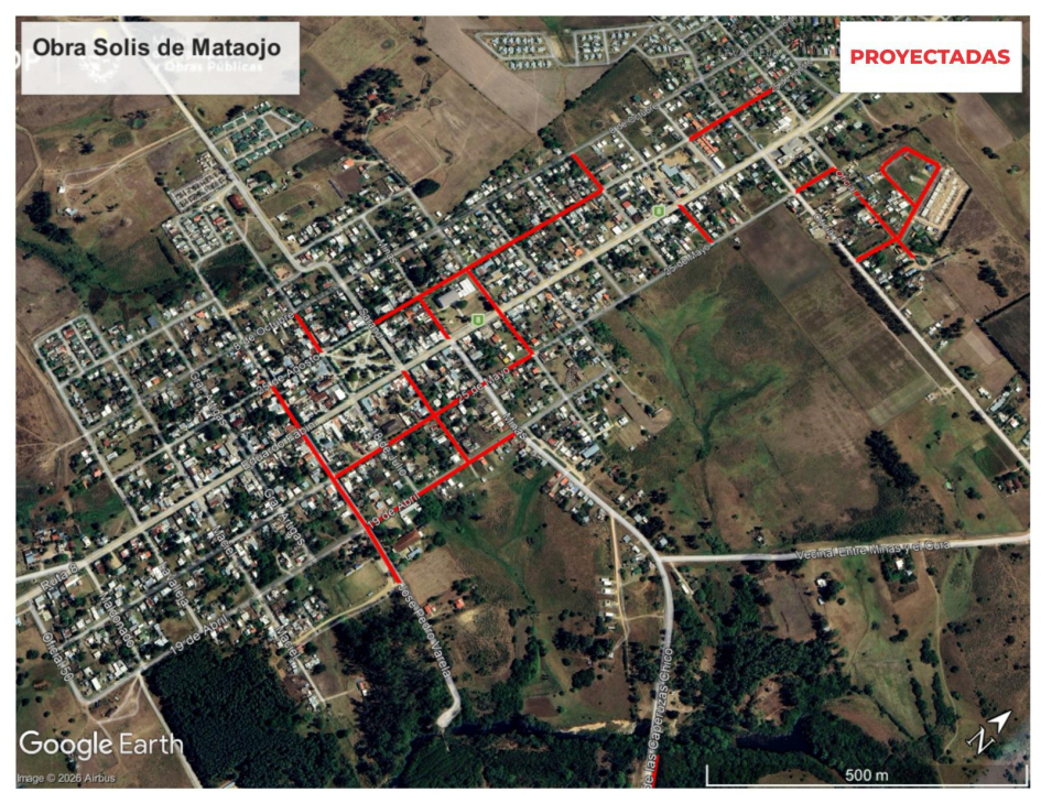 Vista aérea de las calles proyectadas en Solís de Mataojo. Vista aérea de las calles proyectadas en Solís de Mataojo.